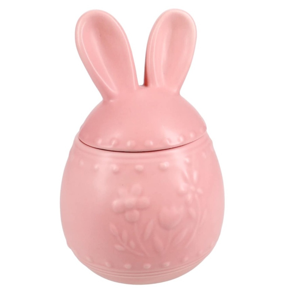 Ceramic Pink Easter Bunny Rabbit Ears Cookie Jar Egg Canister